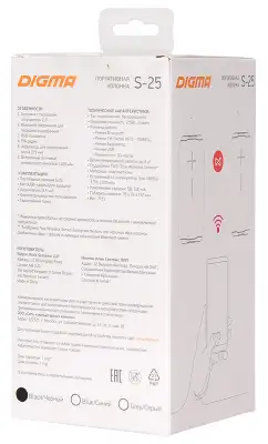 Колонка порт. Digma S-25 черный 10W 1.0 BT/3.5Jack/USB 2400mAh (SP2510B)