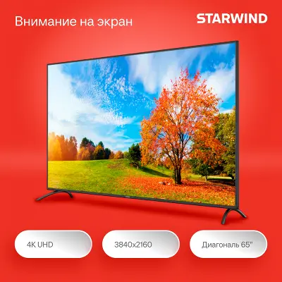 Телевизор 65" StarWind SW-LED65UG402, 4K UHD, HDMIx3, USBx2, WiFi, Smart TV, черный