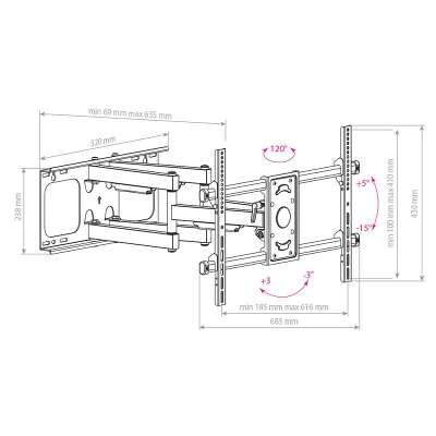 Кронштейн для телевизора Arm Media PARAMOUNT-70 черный 32"-90" макс.65кг настенный поворотно-выдвижной и наклонный