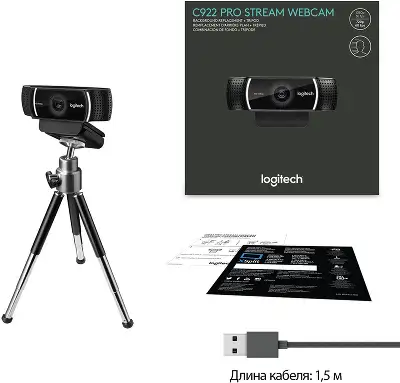 Камера Web Logitech Pro Stream C922 черный 3Mpix (1920x1080) USB2.0 с микрофоном (960-001089)