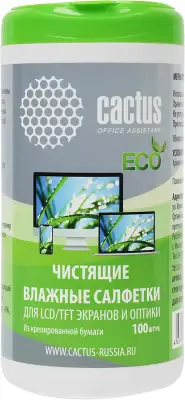 Салфетки Cactus CS-1001PE для экранов и оптики туба 100шт влажных