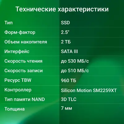 Твердотельный накопитель 2.5" SATA3 2Tb Digma Run S9 [DGSR2002TS93T] (SSD)