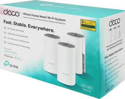 Mesh система TP-LINK Deco E4, 802.11a/b/g/n/ac, 2.4/5ГГц, до 1167 Мбит/с, 3шт