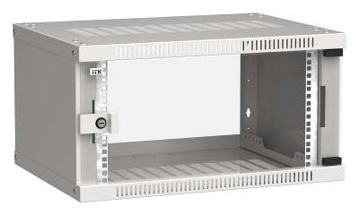 Шкаф коммутационный ITK Linea WE (LWE3-06U64-GF) настенный 6U 600x450мм пер.дв.стекл направл.под закл.гайки 50кг серый 400мм 11кг 200град. 320мм 20 сталь