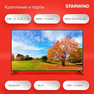 Телевизор 65" StarWind SW-LED65UG402, 4K UHD, HDMIx3, USBx2, WiFi, Smart TV, черный