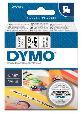 Картридж ленточный Dymo D1 S0720780 черный на белом 6x7 черный/белый для Dymo